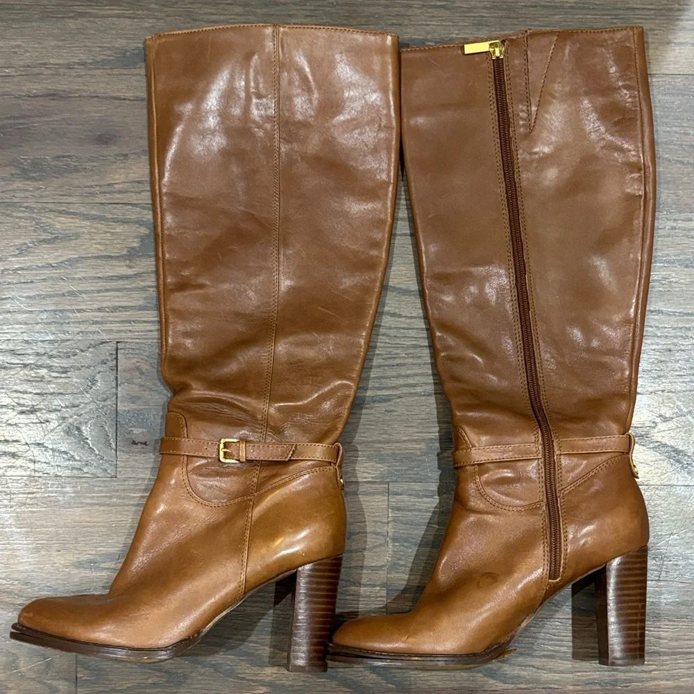Ivanka Trump Brown Knee High Zip Up Leather Boots, Size 7.5 - Picture 9 of 11
